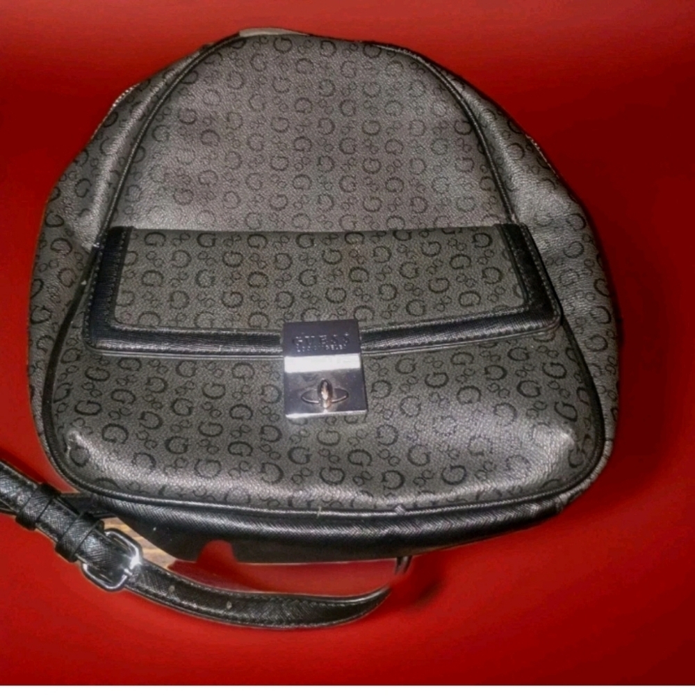 Y2K Guess Los Angeles Logo Black Patterned Mini Backpack 90s Retro Style